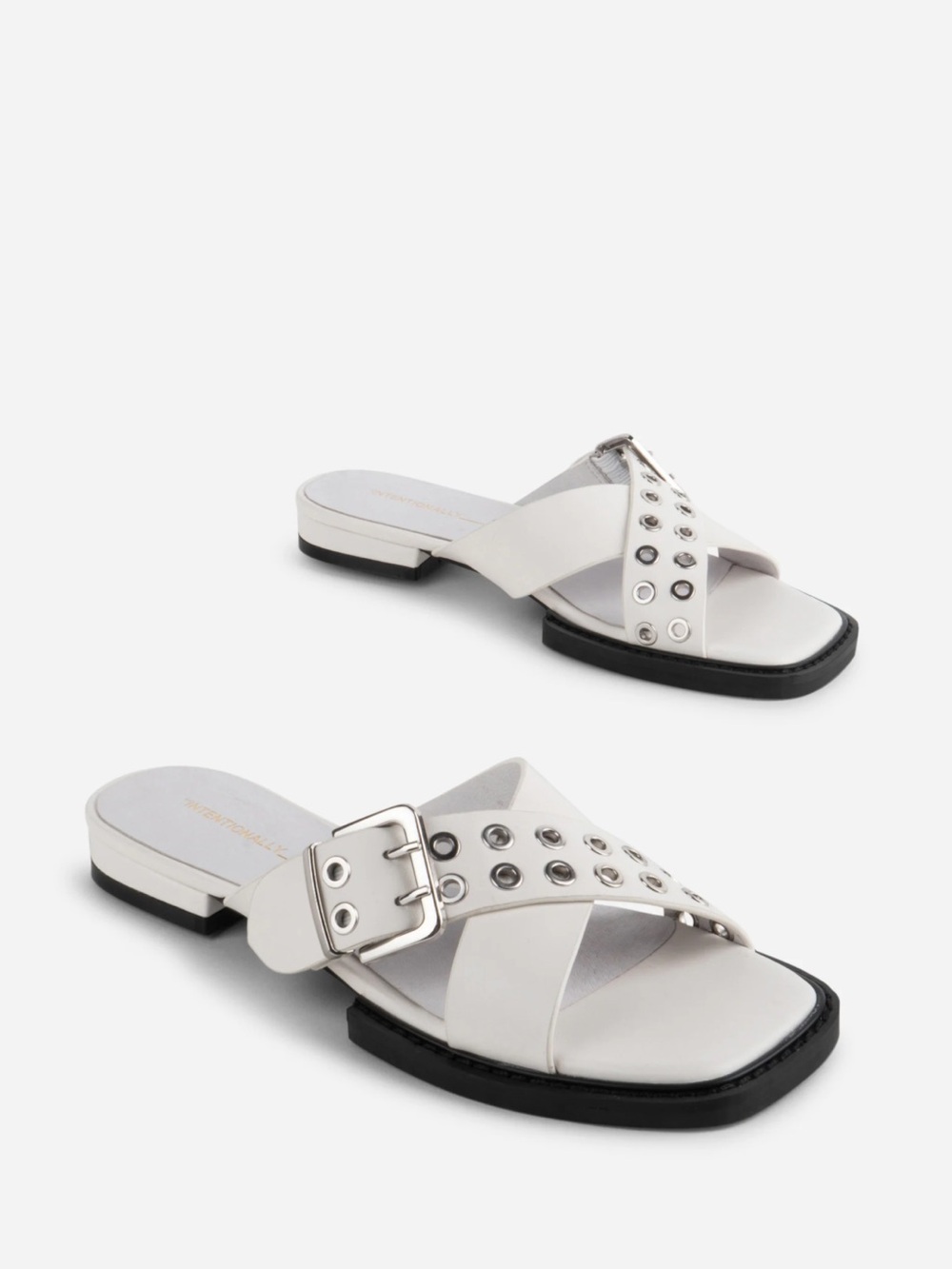 INTENTIONALLY BLANK Clipz White Leather Cross-Strap Slide Sandals size 8 NIB